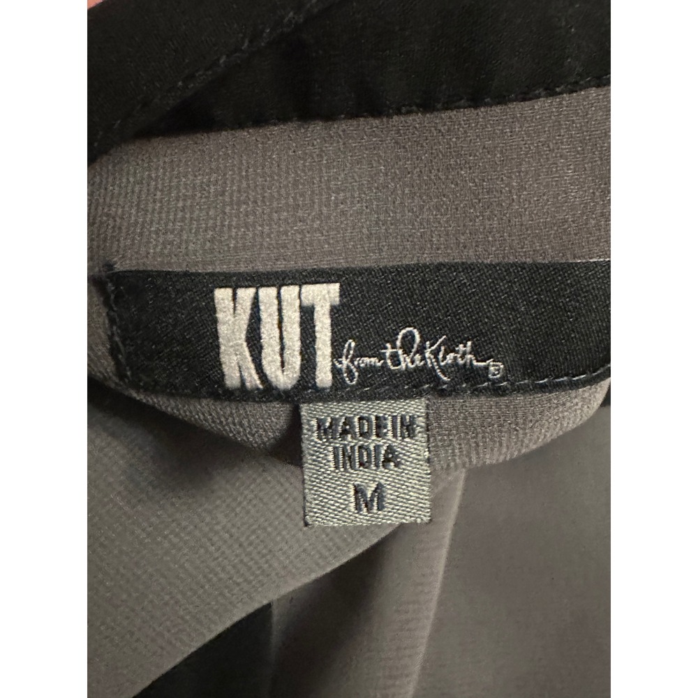 KUT from the Kloth Grey Sheer Draped Back Blouse Black Trim Medium flowy - Picture 10 of 16